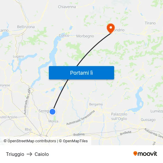 Triuggio to Caiolo map
