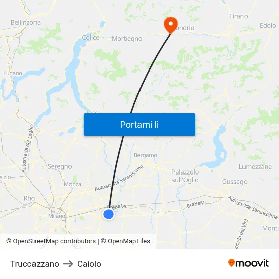 Truccazzano to Caiolo map