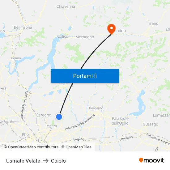 Usmate Velate to Caiolo map