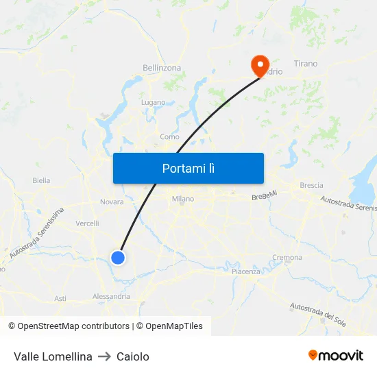 Valle Lomellina to Caiolo map