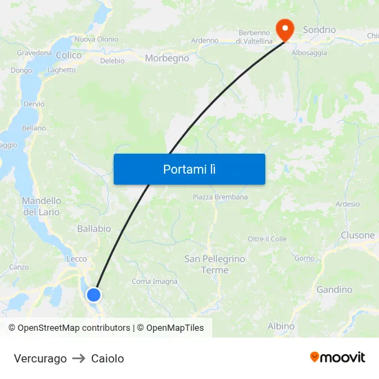 Vercurago to Caiolo map