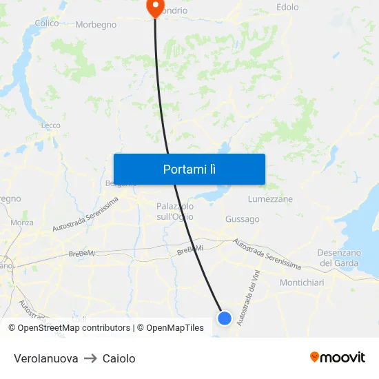 Verolanuova to Caiolo map