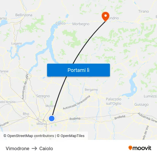 Vimodrone to Caiolo map