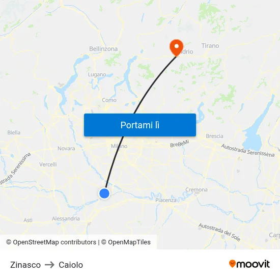 Zinasco to Caiolo map