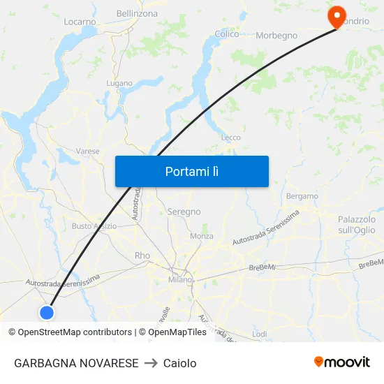 GARBAGNA NOVARESE to Caiolo map