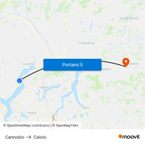 Cannobio to Caiolo map