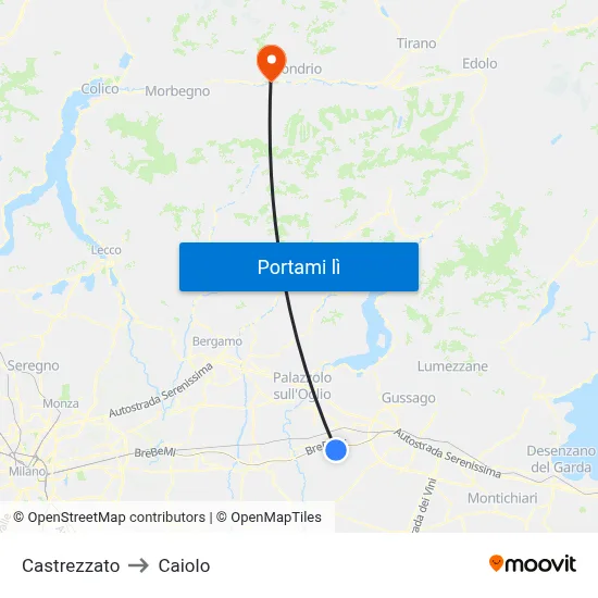 Castrezzato to Caiolo map
