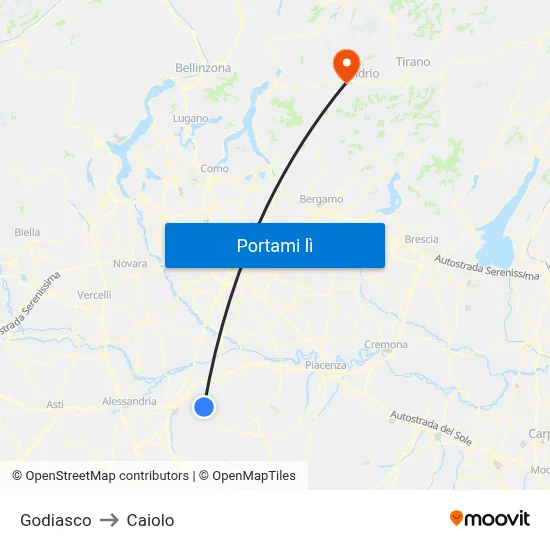 Godiasco to Caiolo map