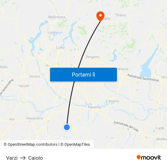 Varzi to Caiolo map