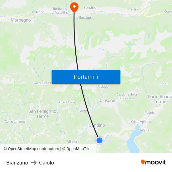 Bianzano to Caiolo map