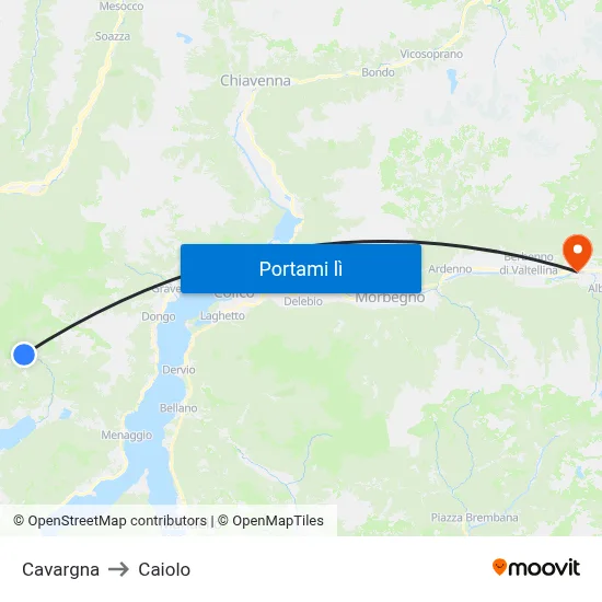 Cavargna to Caiolo map