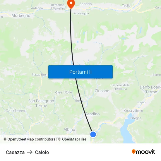 Casazza to Caiolo map