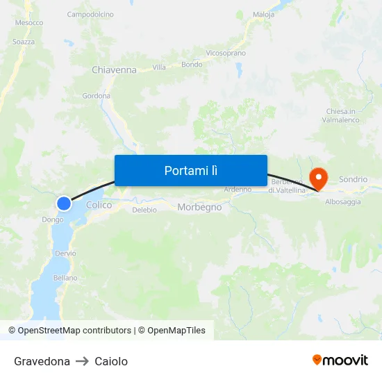 Gravedona to Caiolo map