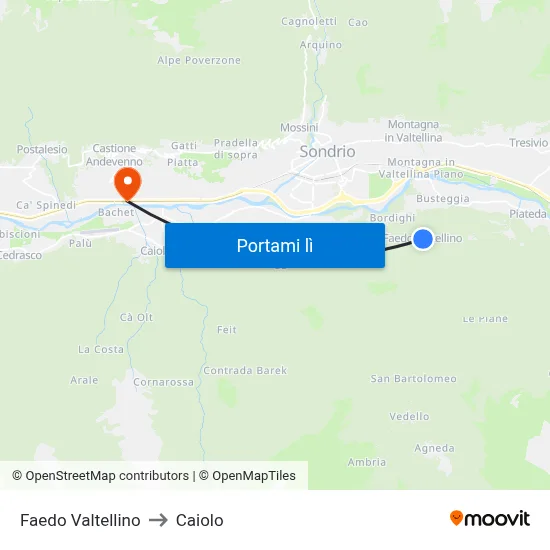 Faedo Valtellino to Caiolo map