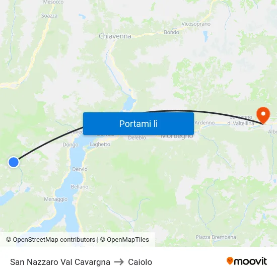 San Nazzaro Val Cavargna to Caiolo map