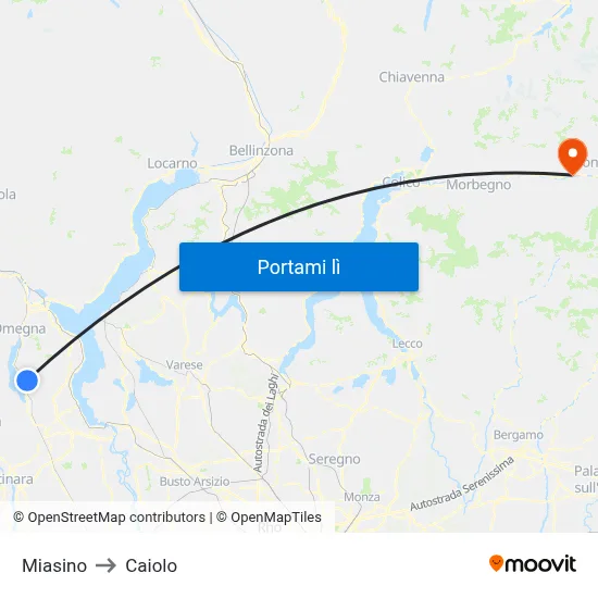 Miasino to Caiolo map