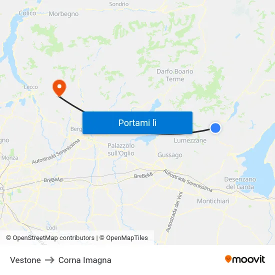 Vestone to Corna Imagna map