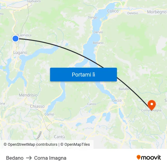 Bedano to Corna Imagna map