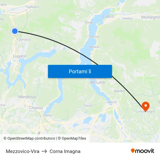 Mezzovico-Vira to Corna Imagna map