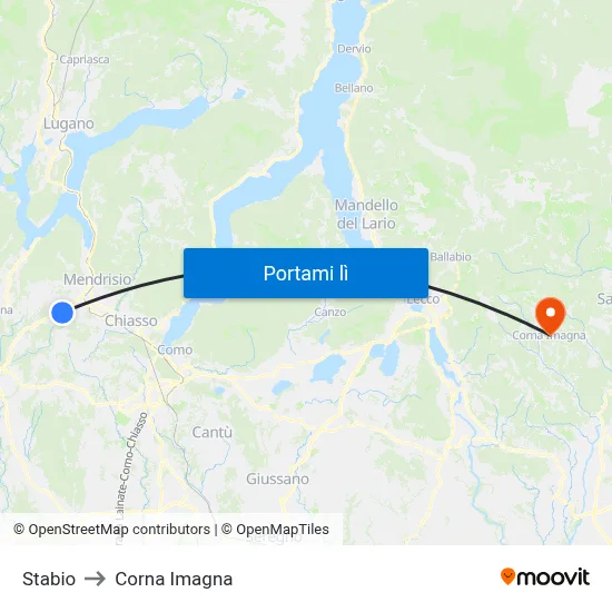 Stabio to Corna Imagna map