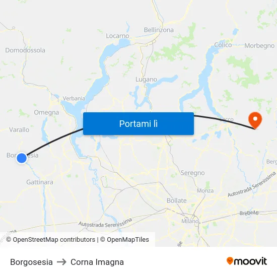 Borgosesia to Corna Imagna map