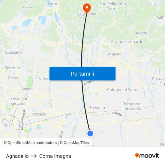 Agnadello to Corna Imagna map