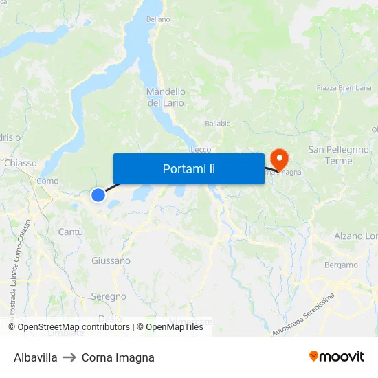 Albavilla to Corna Imagna map