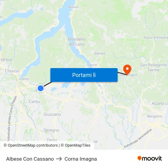 Albese Con Cassano to Corna Imagna map