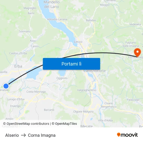 Alserio to Corna Imagna map