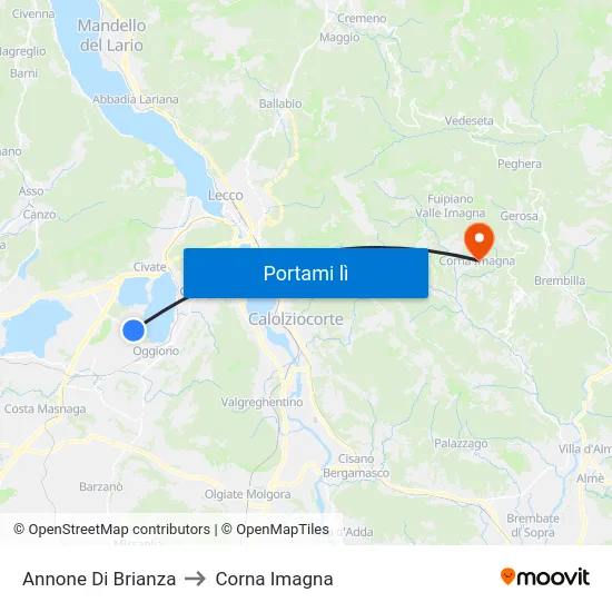 Annone Di Brianza to Corna Imagna map