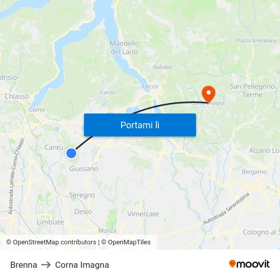 Brenna to Corna Imagna map
