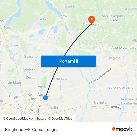 Brugherio to Corna Imagna map