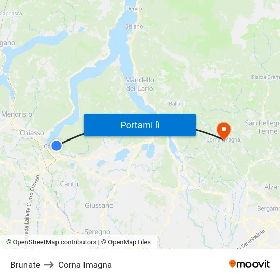 Brunate to Corna Imagna map