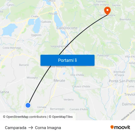 Camparada to Corna Imagna map