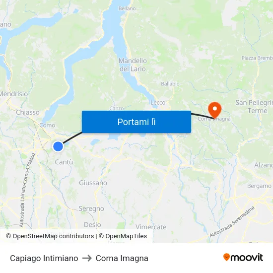 Capiago Intimiano to Corna Imagna map