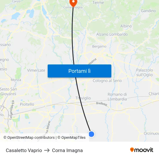 Casaletto Vaprio to Corna Imagna map