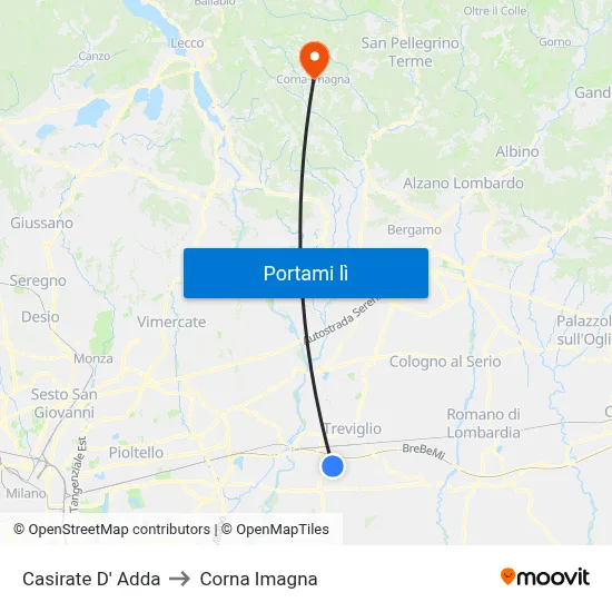 Casirate D' Adda to Corna Imagna map