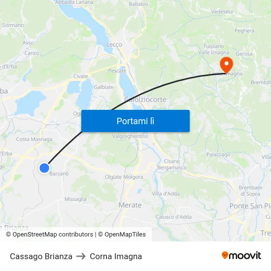 Cassago Brianza to Corna Imagna map