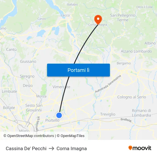 Cassina De' Pecchi to Corna Imagna map