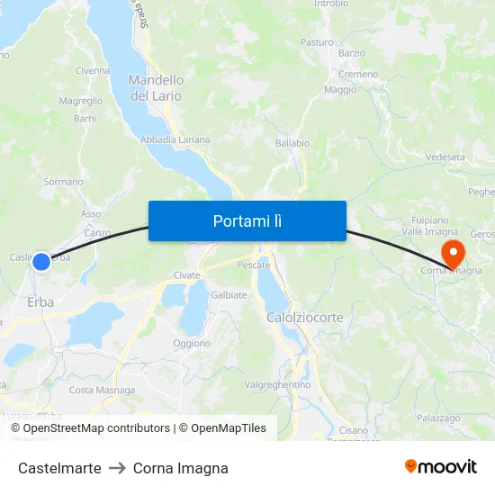 Castelmarte to Corna Imagna map