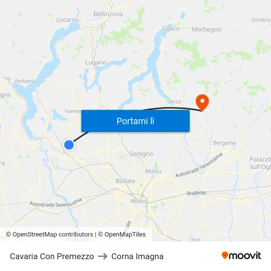 Cavaria Con Premezzo to Corna Imagna map