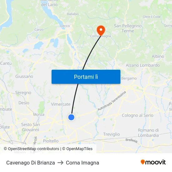 Cavenago Di Brianza to Corna Imagna map