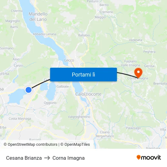 Cesana Brianza to Corna Imagna map