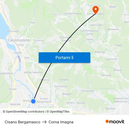 Cisano Bergamasco to Corna Imagna map