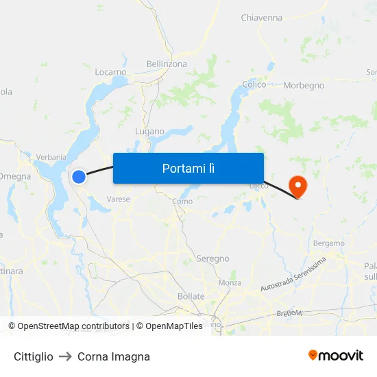 Cittiglio to Corna Imagna map
