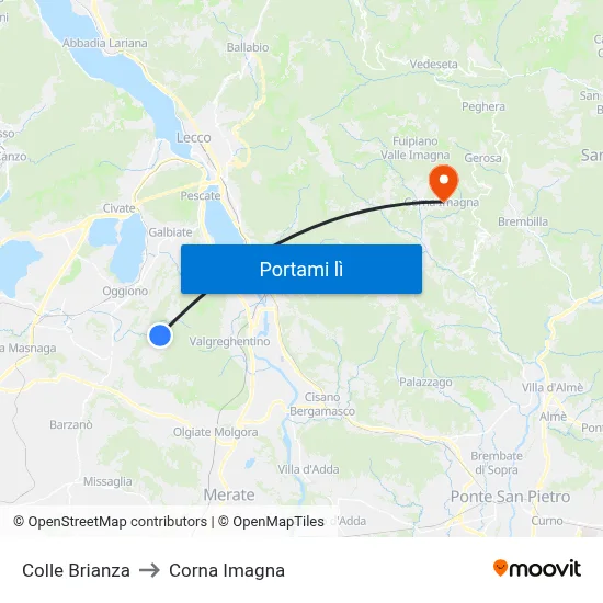 Colle Brianza to Corna Imagna map