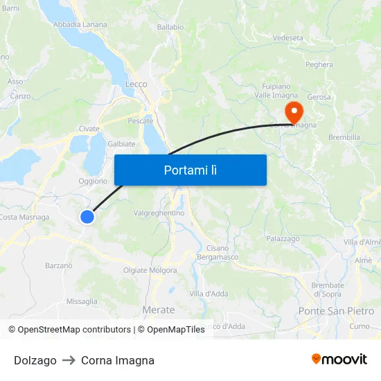 Dolzago to Corna Imagna map