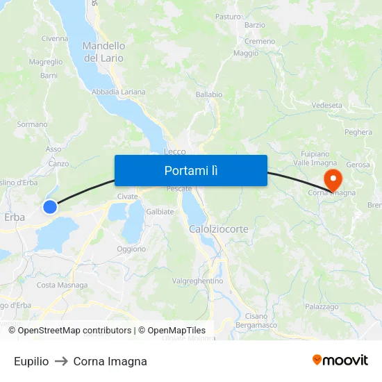 Eupilio to Corna Imagna map