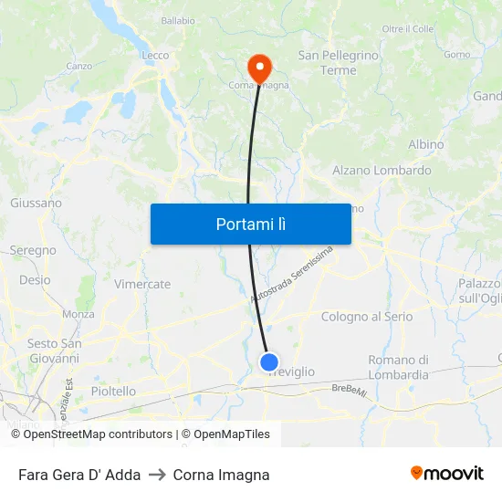 Fara Gera D' Adda to Corna Imagna map