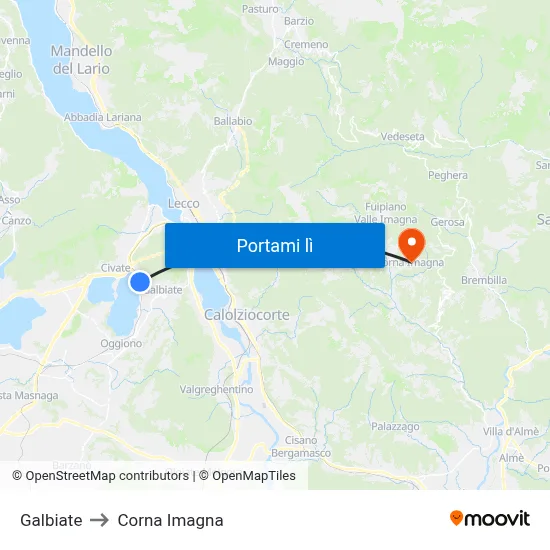 Galbiate to Corna Imagna map
